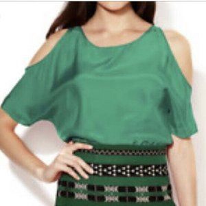 SANDRO Green Silk Cold Shoulder Blouse Size 1